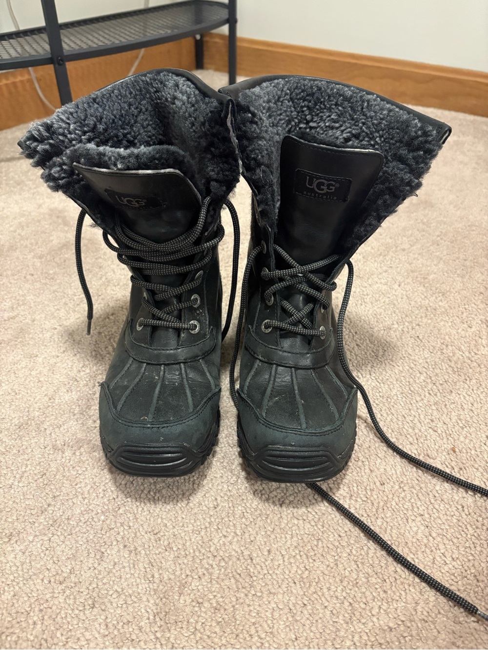 UGG Adirondack Black Lace-Up Shearling Waterproof Winter Boots
